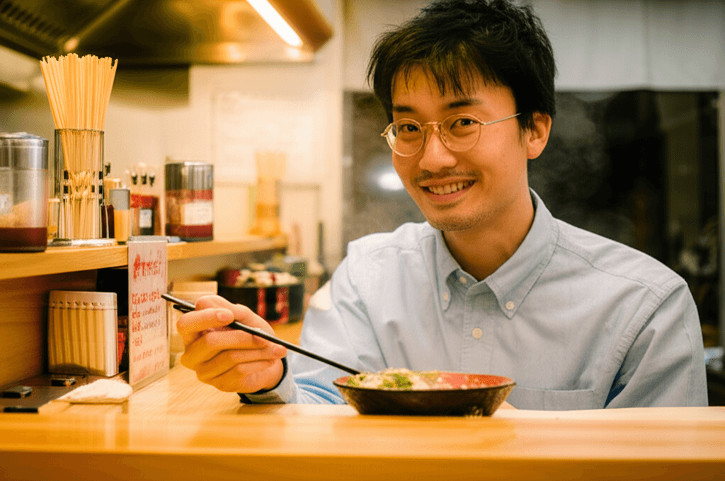 Rentaro at his favourite ramen shop